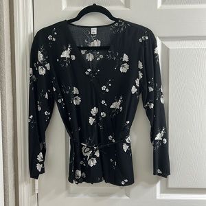Black Blouse with White Floral Pattern